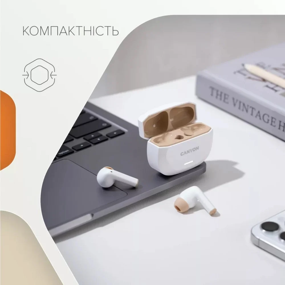 Навушники Canyon Hexagon 7 TWS ANC+ENC Wireless Charge White/Beige (CNS-TWS7WB) — фото 5