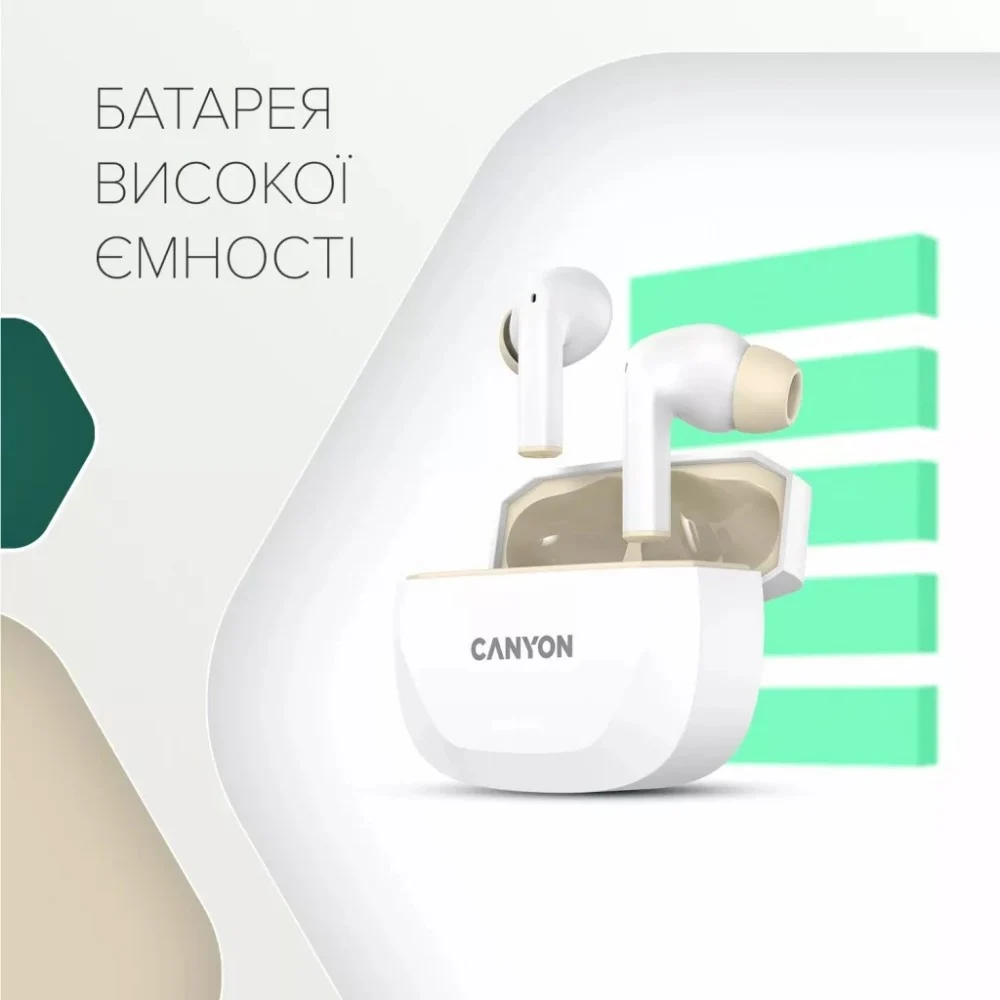 Навушники Canyon Hexagon 7 TWS ANC+ENC Wireless Charge White/Beige (CNS-TWS7WB) — фото 7