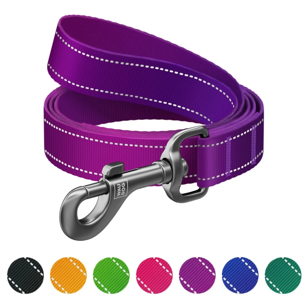 Повідок для собак WAUDOG Nylon Mono світловідбивний M 20 мм, 300 см, фіолетовий (46449)