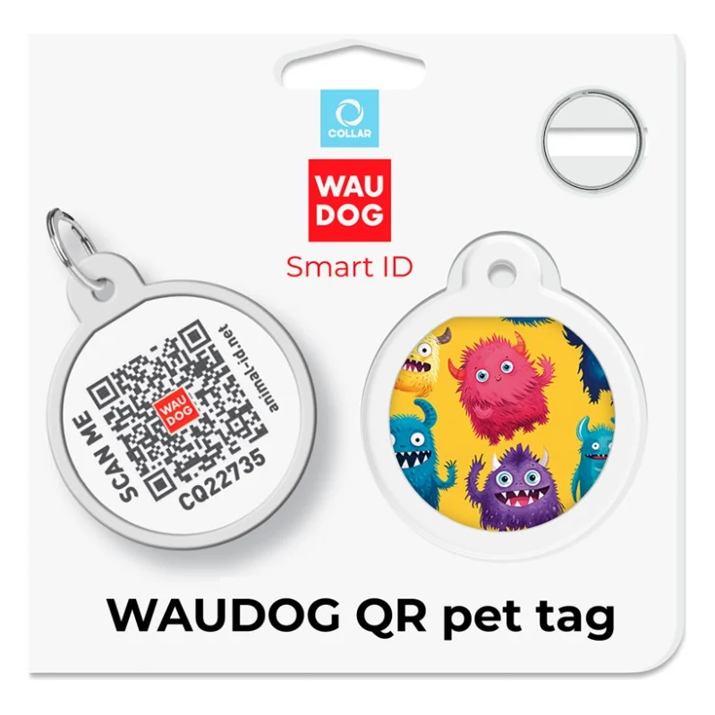 Адресник для тварин WAUDOG Smart ID з QR паспортом "Мохнаті монстри", коло 25 мм (225-4050) — фото 5