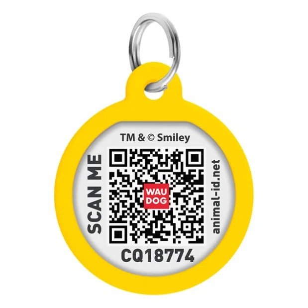 Адресник для тварин WAUDOG Smart ID з QR паспортом "Смайли на рожевому", коло 25 мм (225-0187) — фото 3