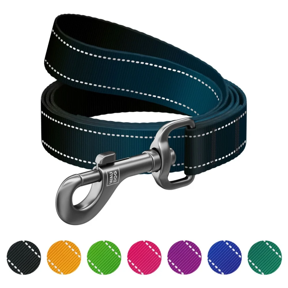 Повідок для собак WAUDOG Nylon Mono світловідбивний, S, Ш 15 мм, Д 200 см, чорний (46351)