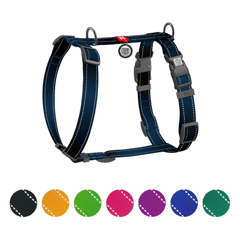 Шлея для собак WAUDOG Nylon Mono анатомічна H-подібна з QR паспортом, пластиковий фастекс, L чорна (54581)