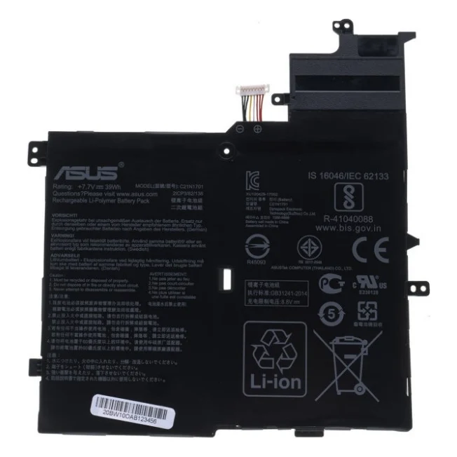 Акумулятор до ноутбука ASUS ZenBook UX370 C21N1706, 5070mAh (39Wh), 4cell, 7.7V, Li-Pol (A71030)