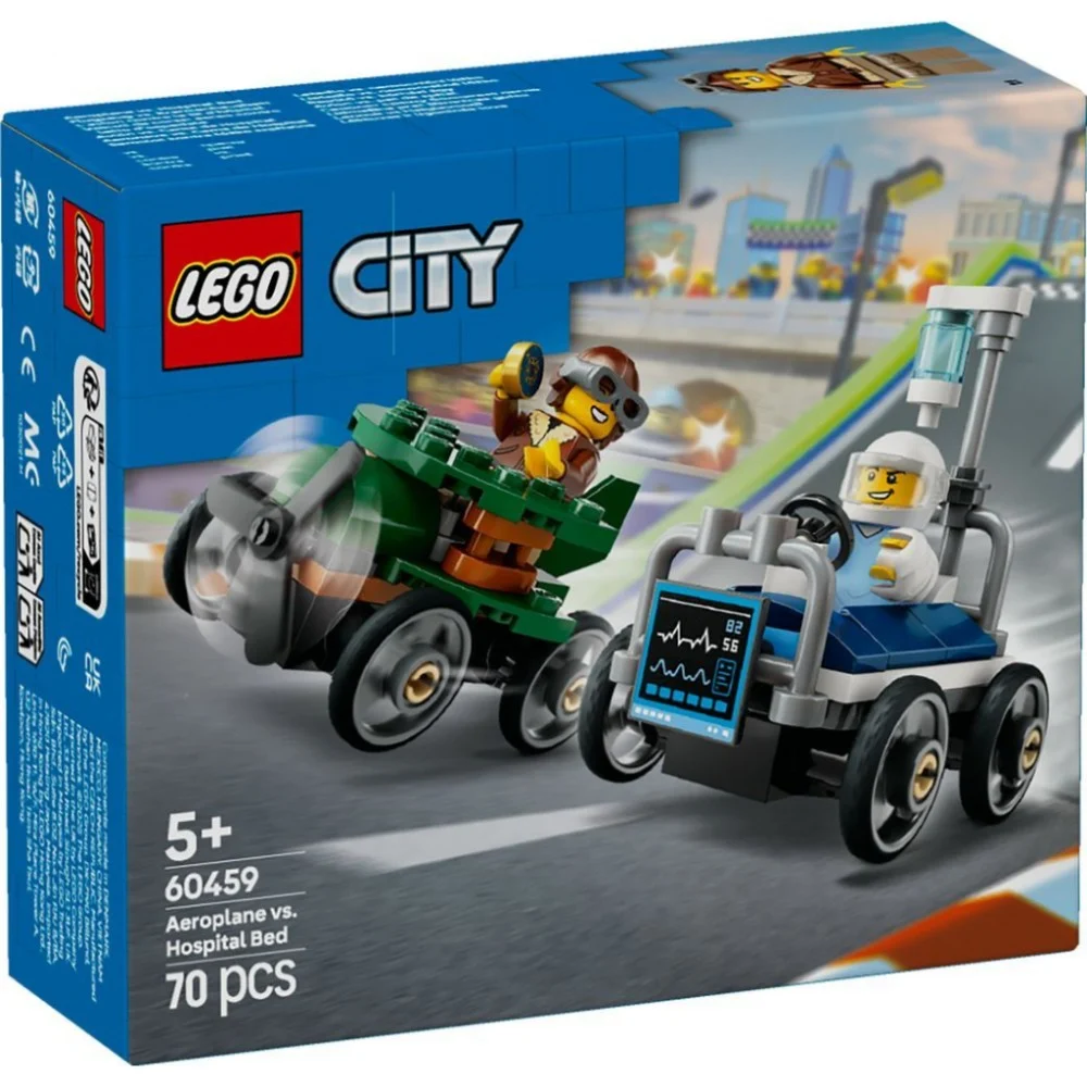 Конструктор LEGO City Літак проти лікарняного ліжка - Набір для перегонів (60459)