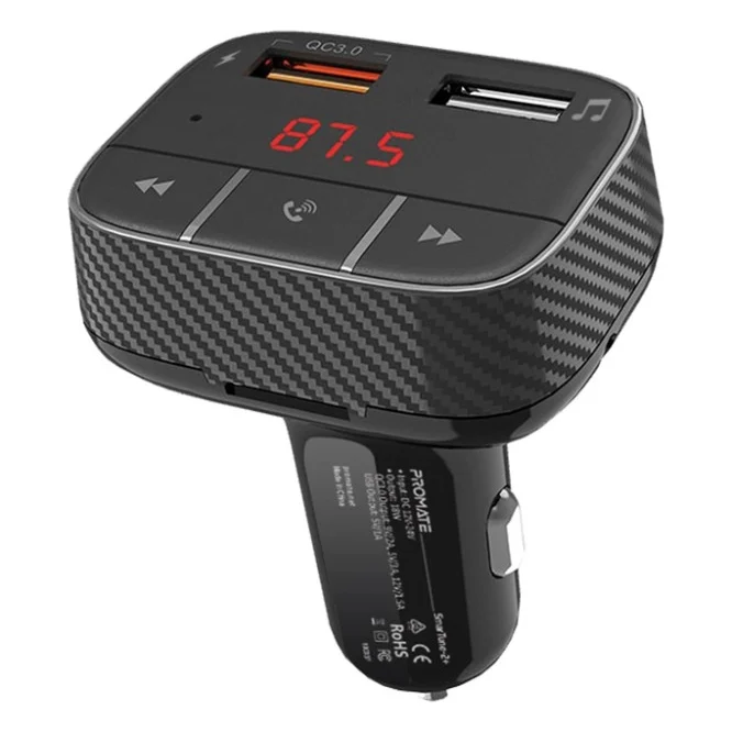 FM модулятор Promate SmarTune 2+ BLUETOOTH 5.0 USB QC 3.0 AUX/SD/USB BLACK (smartune-2+.black)