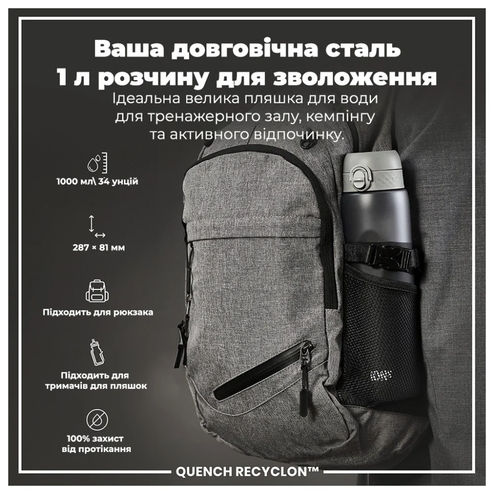 Пляшка для води ION8 OneTouch 1000 мл BPA Free, Grey (I8RF1000GRY) — фото 5
