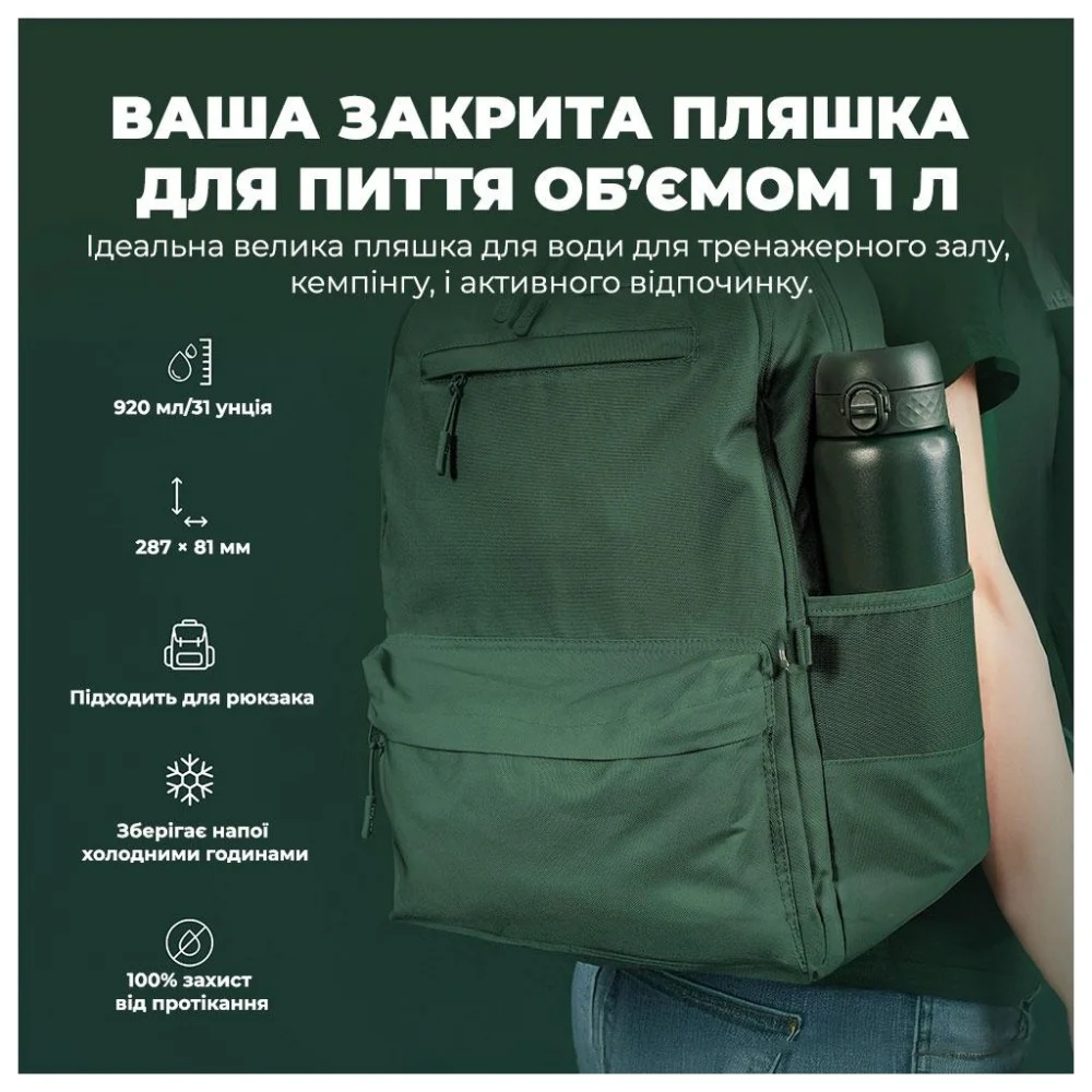 Пляшка для води ION8 OneTouch Vacuum Insulated 920 мл Dark Green (I8TS1000DGRE) — фото 5