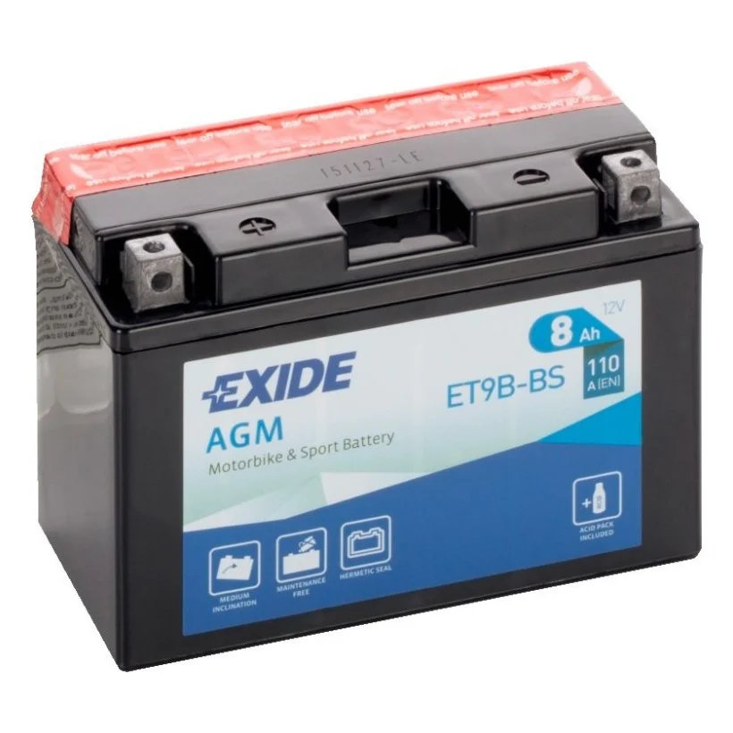 Акумулятор автомобільний EXIDE AGM 8Ah (+/-) (110EN) (ET9B-BS)