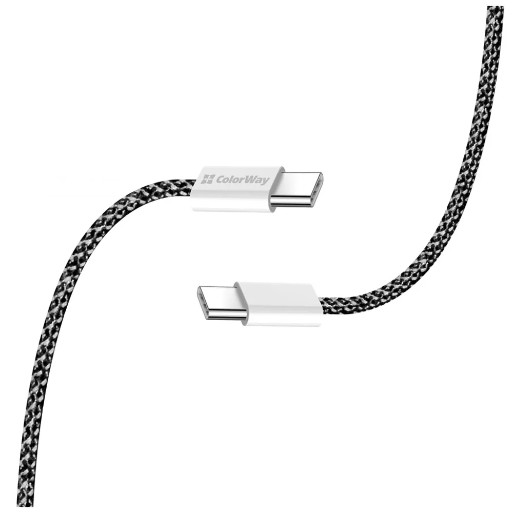 Дата кабель USB-C to USB-C 2.0m (braided cotton) (PD Fast Charging 60W) 3.0А black ColorWay (CW-CBPDCC068-BK) — фото 5