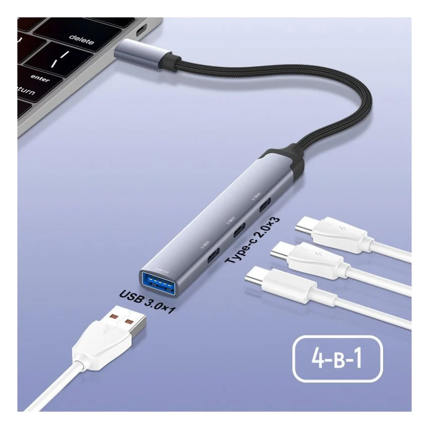 Концентратор ColorWay USB-C 4-in-1 USB-C2.0х3/USB3.0 (CW-HUB07) — фото 7