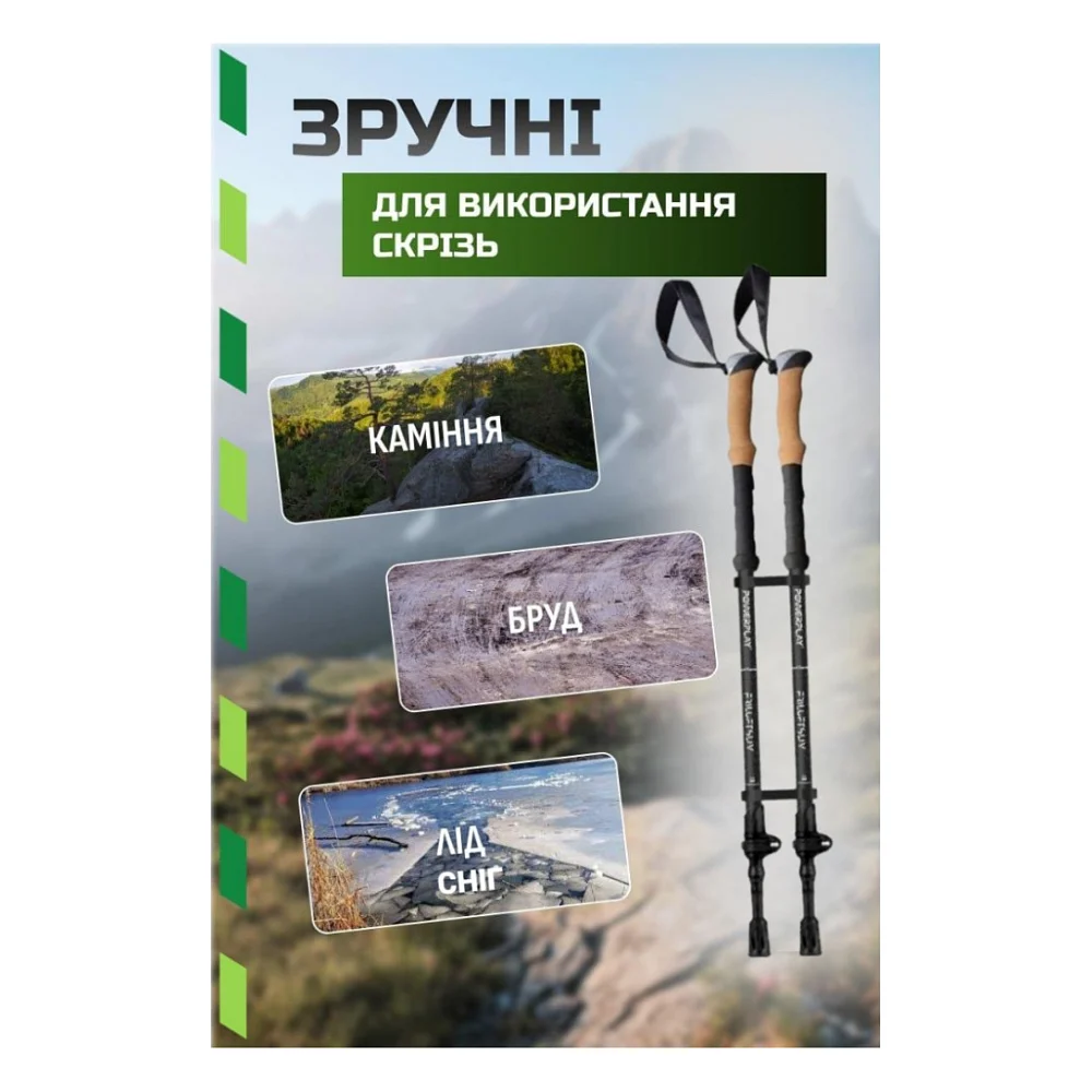 Трекінгові палиці PowerPlay 9107 Friluftsliv Black/White 80-135 см (PP_9107_FRILUFTSLIV) — фото 3