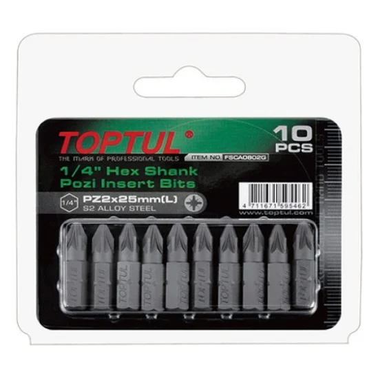 Набір біт Toptul 1/4" L25мм PZ2 10шт. (FSCA0802G)