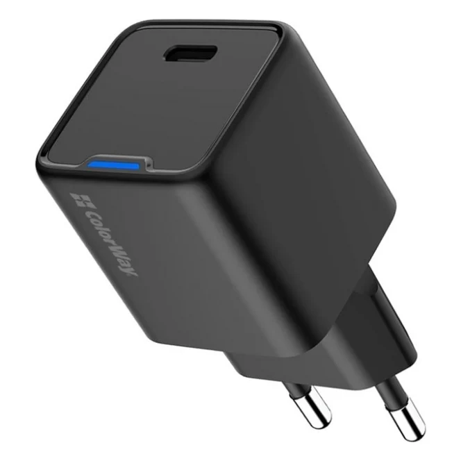 Зарядний пристрій ColorWay GaN Mini 25W PD Port PPS USB-C black (CW-CHS052PD-BK)