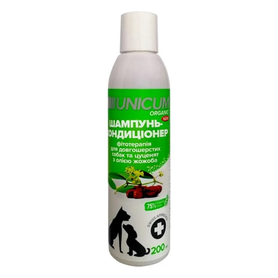 Шампунь для тварин Unicum ORGANIC для довгошерстих собак з маслом жожоба 200 мл (4820150206260)