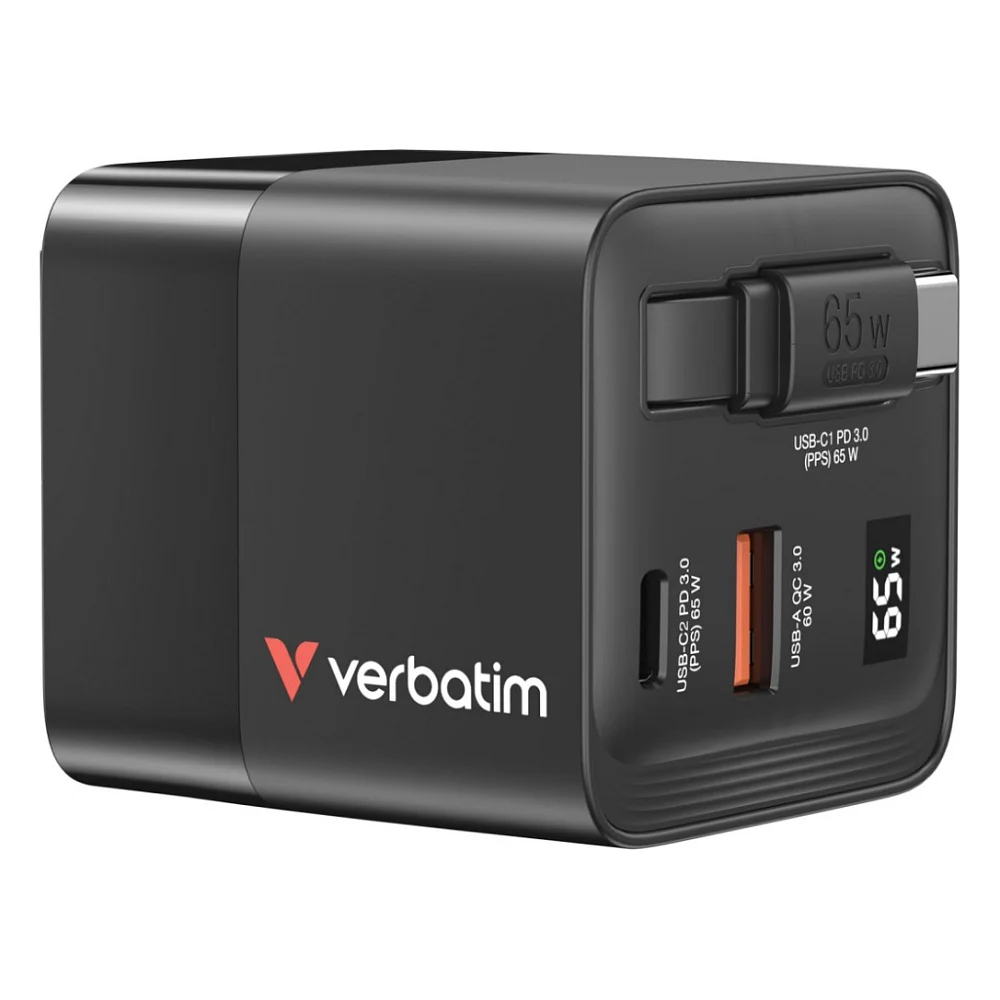Зарядний пристрій Verbatim GaN 65 W 2 ports (USB-C/1xUSB-A) (32217)
