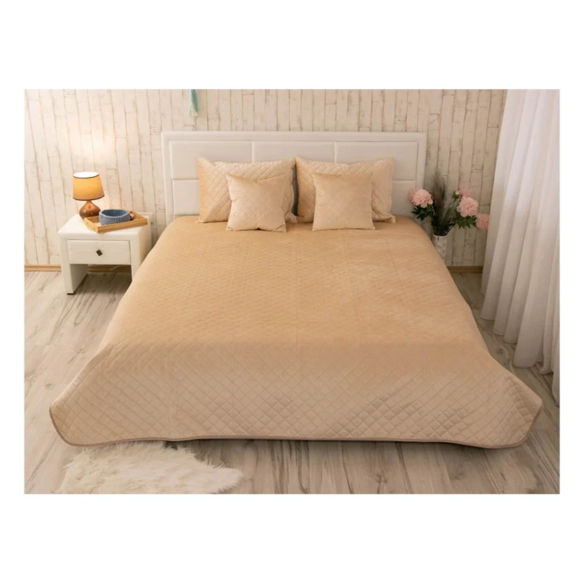 Покривало Руно двостороннє декоративне Velour Beige ромб 180х220 см (340.55_Beige ромб)