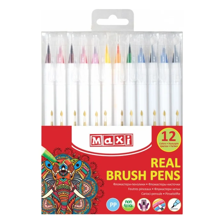 Фломастери Maxi пензлики REAL BRUSH, 12 кольорів, лінія 0,5-6 мм (MX15232)
