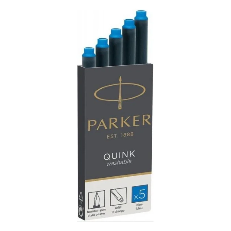 Чорнило для пір'яних ручок Parker Картриджі Quink / 5шт блакитний, що змиваються (11 410WBL)