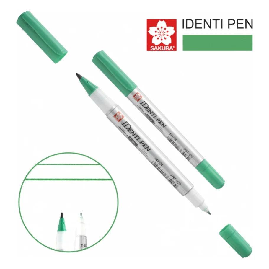 Маркер Sakura перманентний IDENTI PEN, двосторонній, 0,4/1 мм, Зелений (084511365162)