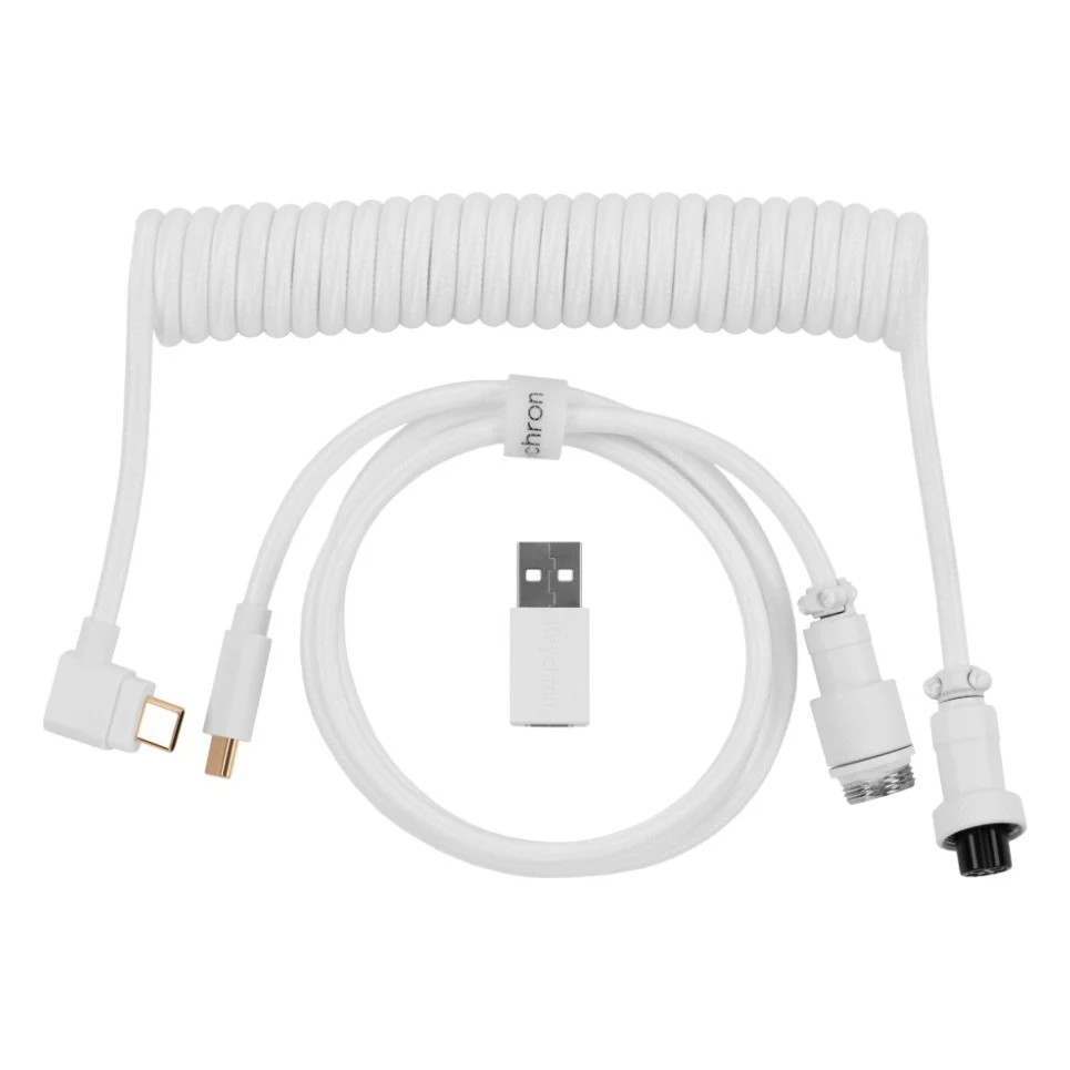 Дата кабель USB-C + USB A to USB-C 1.36m Coiled Angled Aviator white Keychron (CAB9_KEYCHRON)