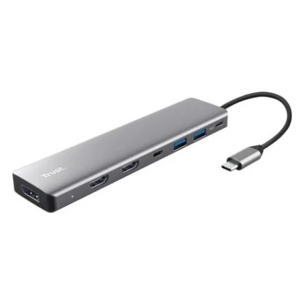Концентратор Trust USB-C 7-in1 2xUSB-А 3.2/2xUSB-С/2xHDMI/DP aluminiu 0.16m grey (25661_TRUST)