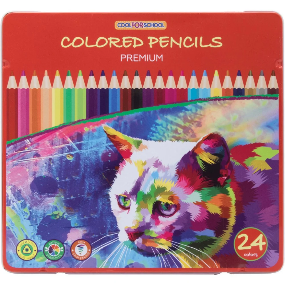 Олівці кольорові Cool For School Premium, тригранні,, 24 кольори (CF15180)
