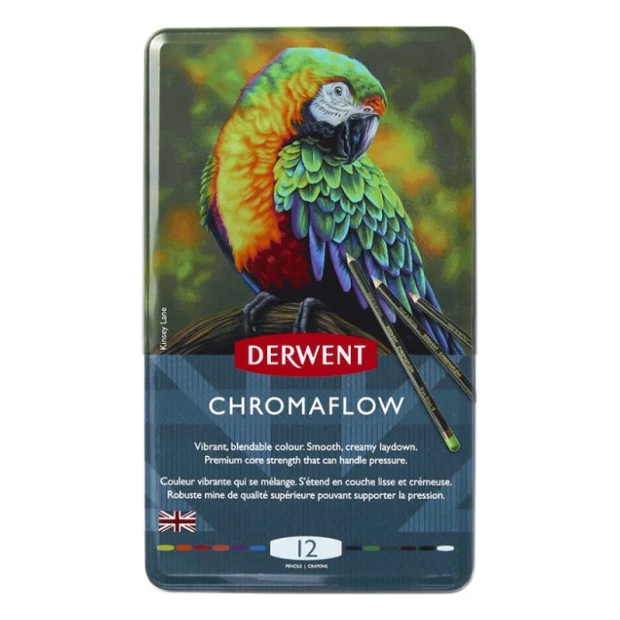 Олівці кольорові Derwent Chromaflow 12 кол. у металевому пеналі (5028252616119)