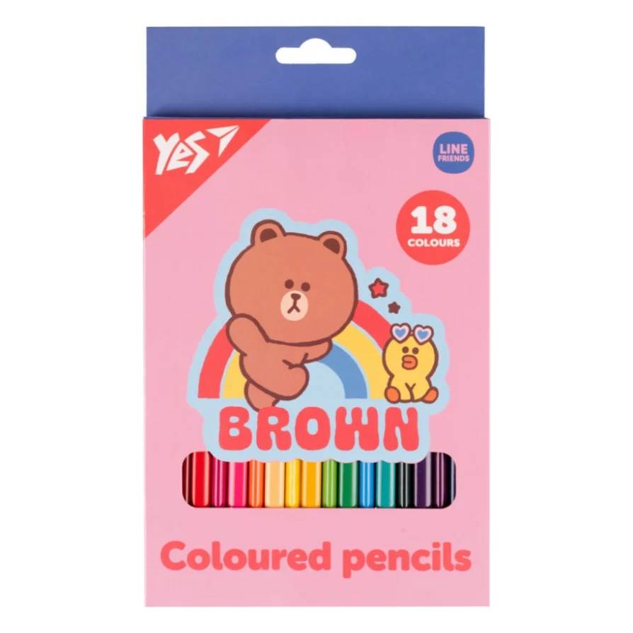 Олівці кольорові Yes 18 кольорів Line Friends Choco and Sally (290734)