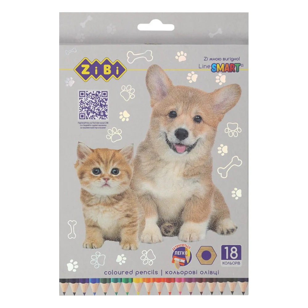Олівці кольорові ZiBi Dogs&Cats шестигранні 18 кольорів (ZB.2428)