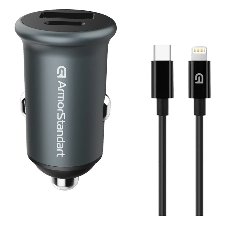 Зарядний пристрій Armorstandart USB Type-C PD20W + USB QC 3.0 Grey + cable Lightning (ARM82460)