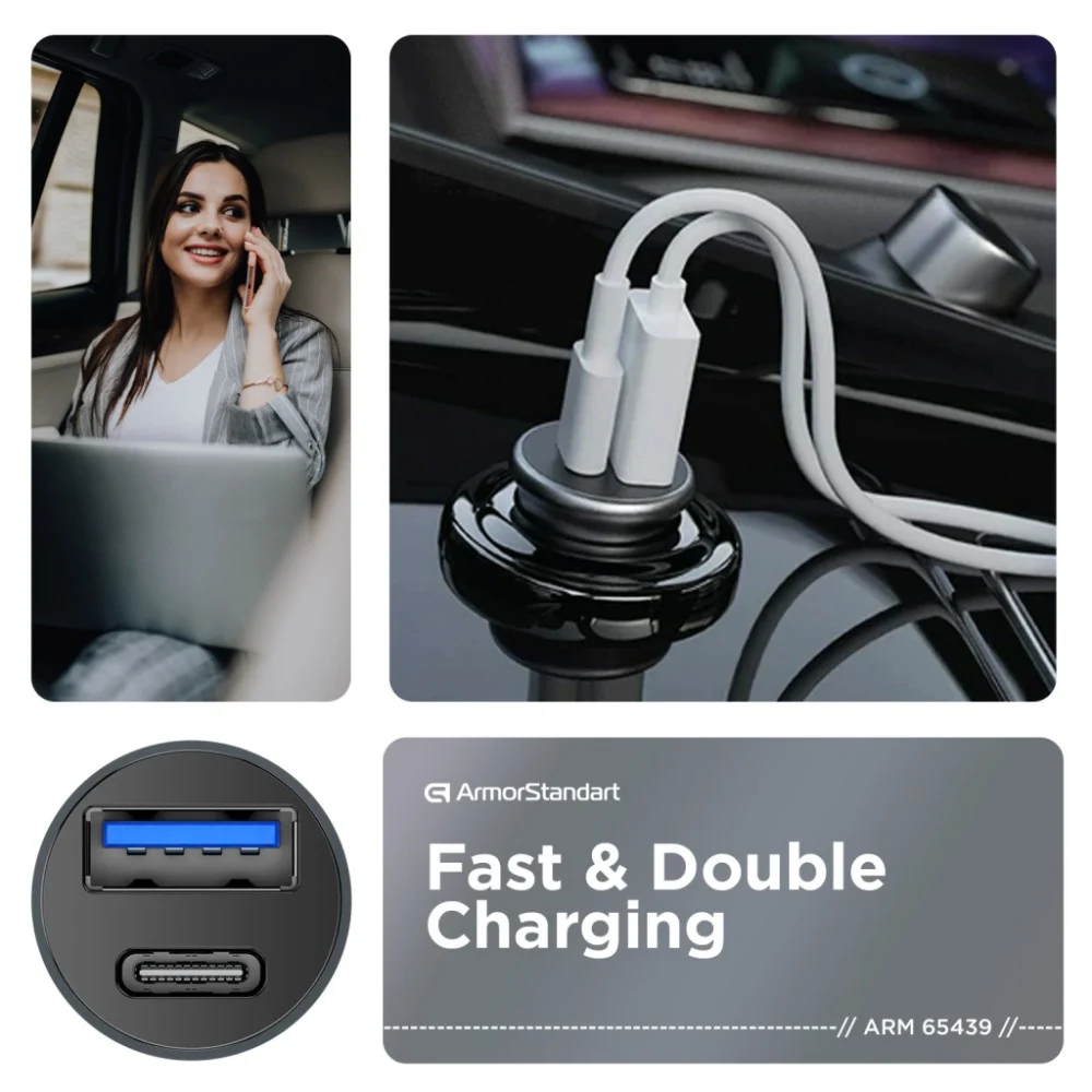 Зарядний пристрій Armorstandart USB Type-C PD20W + USB QC 3.0 Grey + cable Lightning (ARM82460) — фото 3