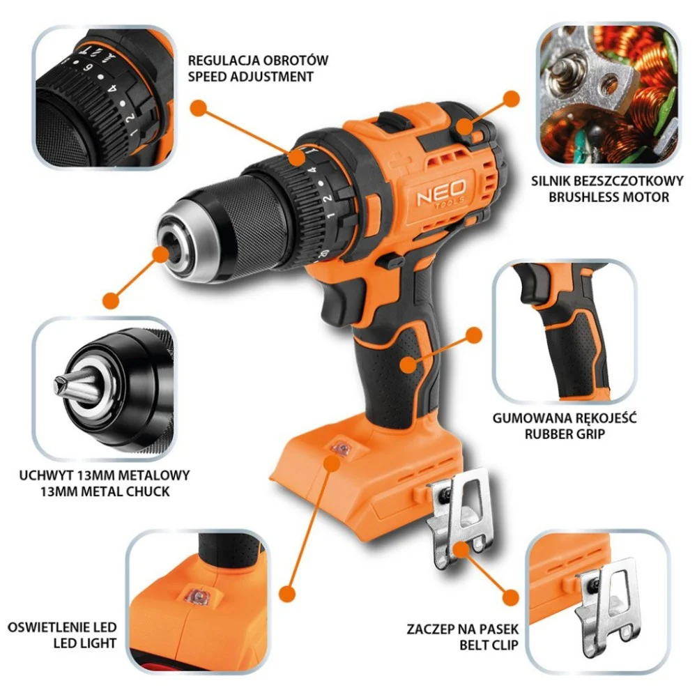 Шуруповерт Neo Tools Energy+ 18V, безщітковий, 95Нм, 0-320/0-1700об/хв 1.2кг (без АКБ та ЗП) (04-619) — фото 13