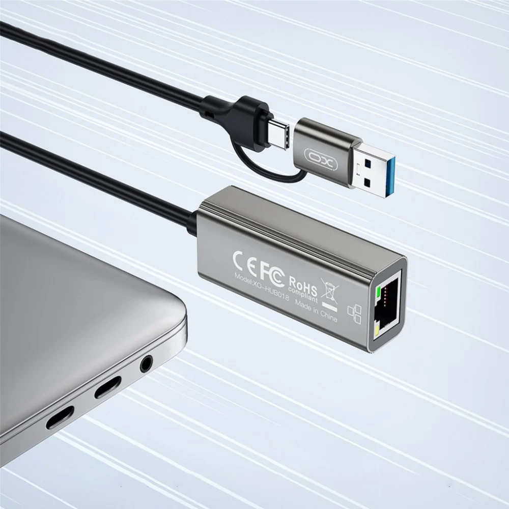 Адаптер USB-C + USB A to RJ45 Ethernet XO (HUB018.black) — фото 4