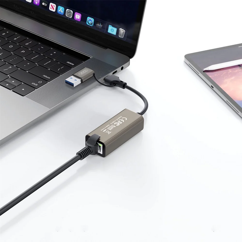 Адаптер USB-C + USB A to RJ45 Ethernet XO (HUB018.black) — фото 5