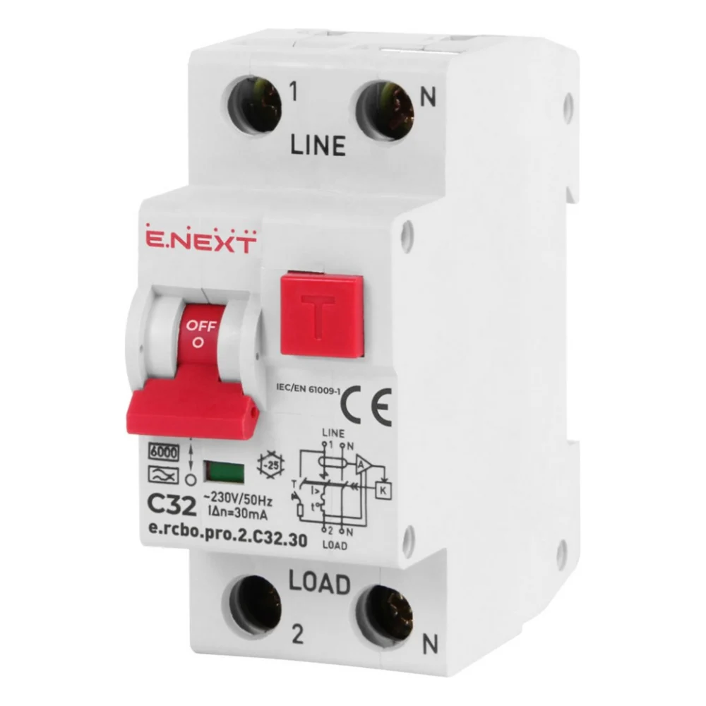 Диференціальний автоматичний вимикач E.NEXT 1-п.+N e.rcbo.pro. C 32А 30мА (p0720011)