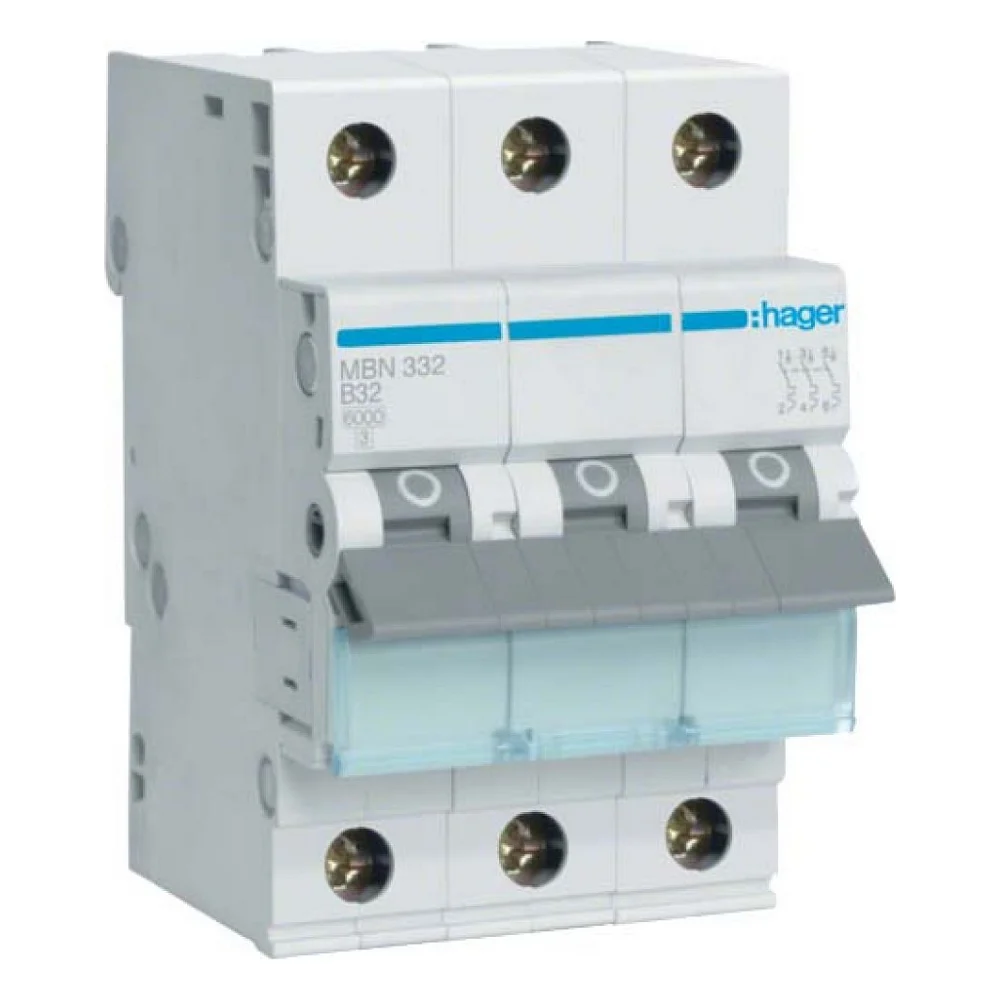 Автоматичний вимикач Hager 3-п. B 32A (6kA) 3M (A) (MBN332)