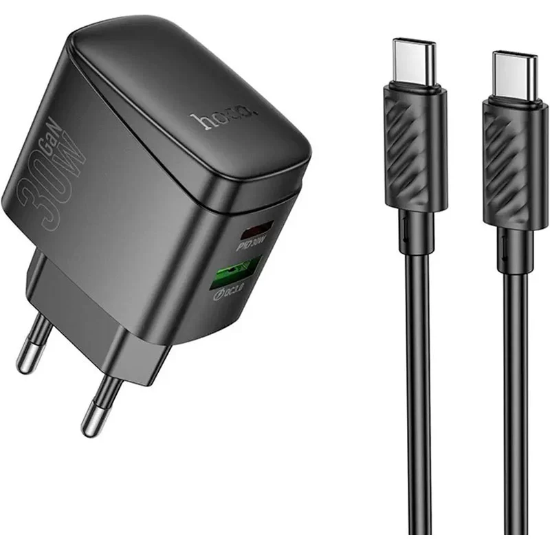 Зарядний пристрій Hoco CS61A Bright PD30W+QC3.0 with Type-C to Type-C cable Black