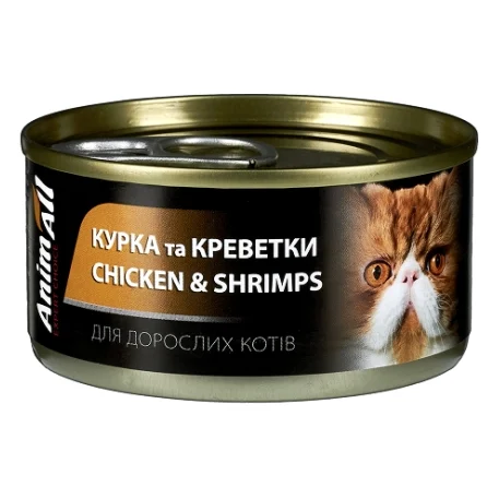 Вологий корм для кішок AnimAll курка з креветками, 85 г (168324)