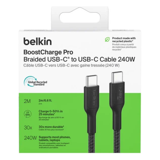 Дата кабель USB-C to USB-C 2.0m 240W black Belkin (CAB025HQ2MBK) — фото 3