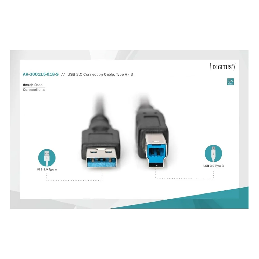 Дата кабель USB 3.0 AM/BM 1.8m black Digitus (AK-300115-018-S) — фото 3
