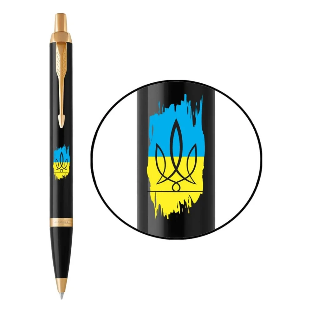 Ручка кулькова Parker IM 17 UKRAINE Black GT BP Тризуб фігурний на тлі прапора + блокнот+подар.упаковка GIFT24 (22032b24_T1026u) — фото 3