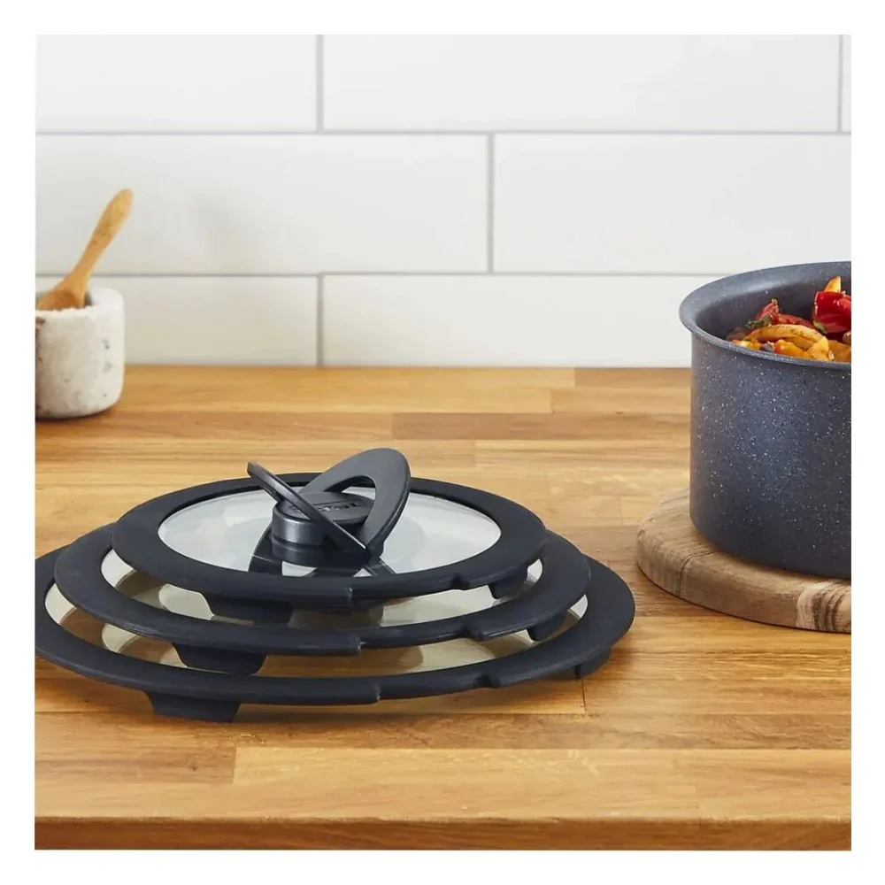 Кришка для посуду Tefal Ingenio, набір 3 шт, скло, пластик, чорний (L9849053) — фото 3