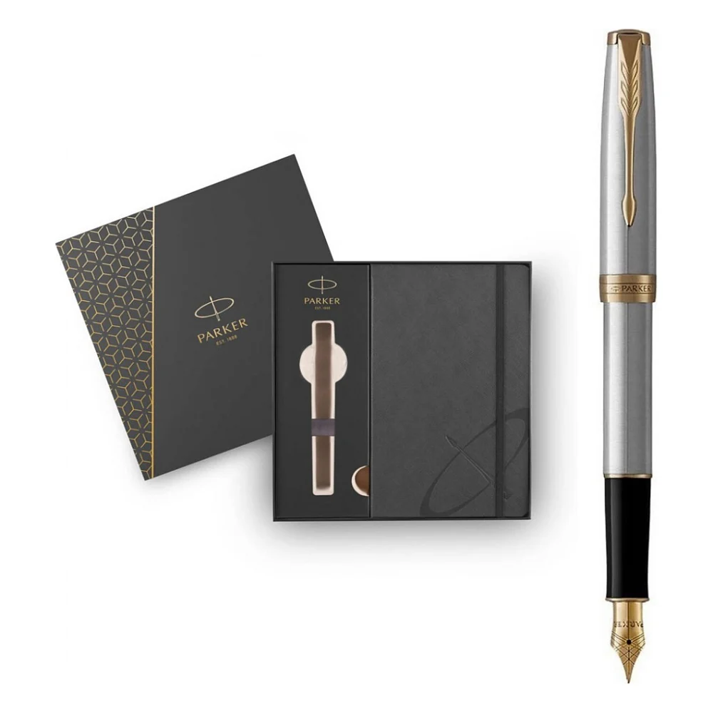 Ручка пір'яна Parker SONNET 17 Stainless Steel GT  FP F + блокнот Parker + подар.упаковка GIFT24 (84 111b24)