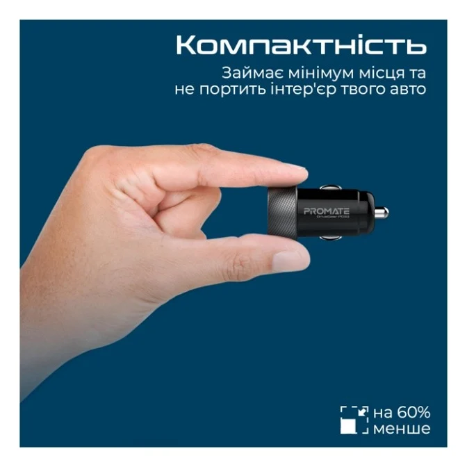 Зарядний пристрій Promate drivegear-pd33 USB-C PD33W + USB-A QC3.0 Black (drivegear-pd33) — фото 5