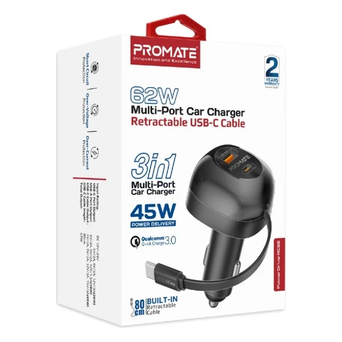 Зарядний пристрій Promate 62W USB-C cable + USB-A/USB-C ports (powerdrive-rc65) — фото 8