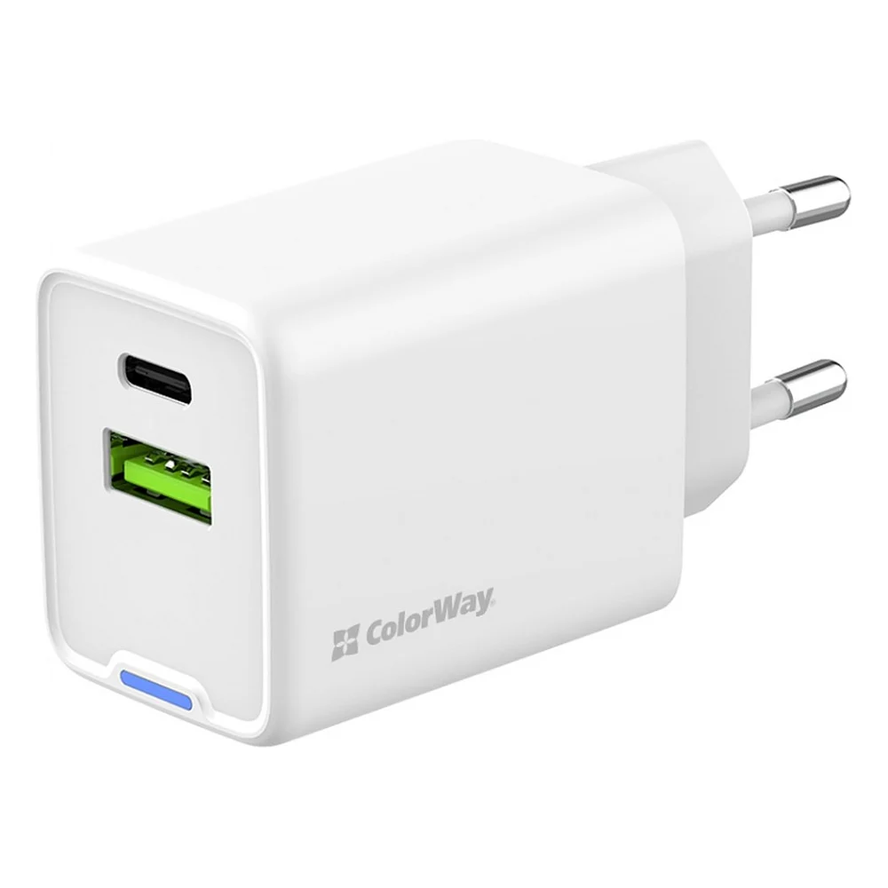 Зарядний пристрій ColorWay C101E GaN Mini 45W PD PPS USB-C + USB-A QC4.0 white (CW-CHS060PD-WT)