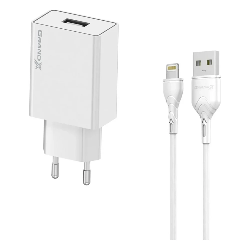 Зарядний пристрій Grand-X CH03LTW USB + cable USB to Lightning 10.5W White (CH-03LTW)