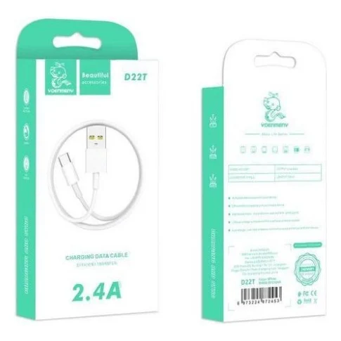 Дата кабель USB 2.0 AM to USB-C 1.0m 2.4A white Denmen (D22T-WH) — фото 3