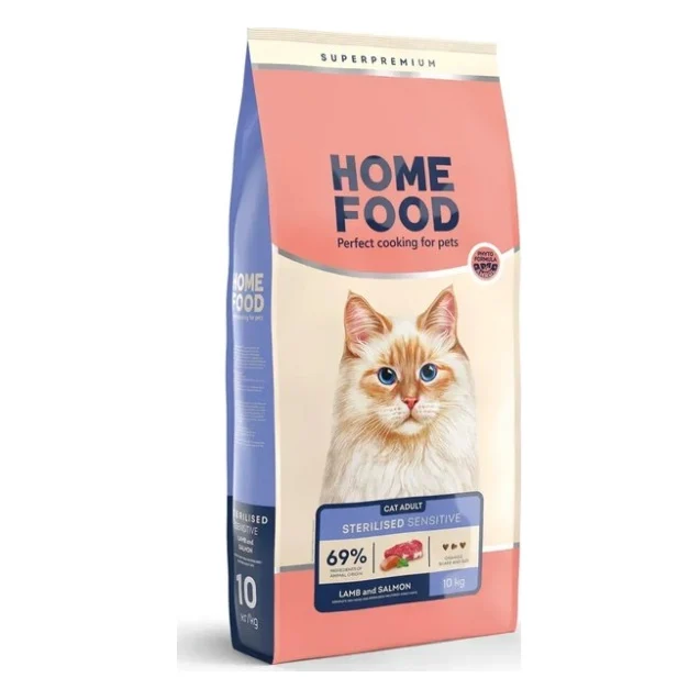 Сухий корм для кішок Home Food With sensitive digestion з ягням та лососем 10 кг (4820235020583)
